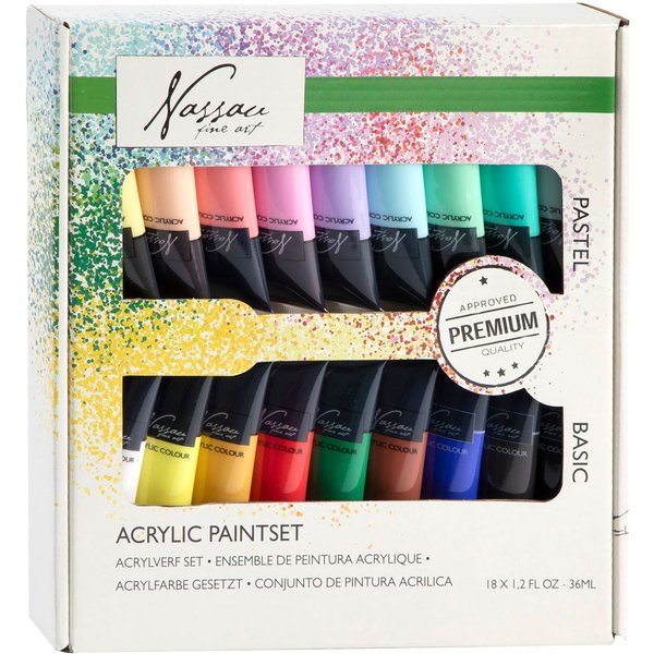 Totum Acrylic Paint, 18 x 36 ml, 9x Bright/9x Pastel | Size: 1 Pack