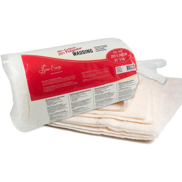HexGuard Sew Easy Full Size Quilting Batting Wadding 80% Cotton 20% Polyester Washable, 205.7 X 243.8Cm\ 81 X 108"