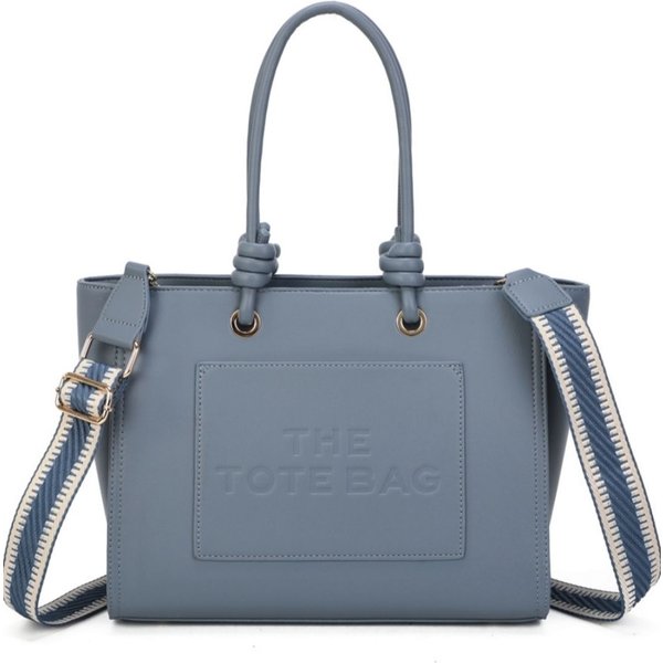 Fontanella Fashion Women's Lyra PU Leather Crossbody Tote Bag with Canvas Strap in Mid Blue