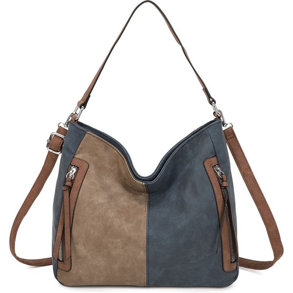 Fontanella Fashion Women's Solstice Suede PU Leather Multi-Color Shoulder Bag in Navy