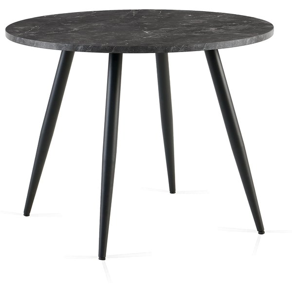 SONARA 100cm Round Dining Table with Wooden Top & Round Metal Legs in Black | Size: 100 cm x 100 cm