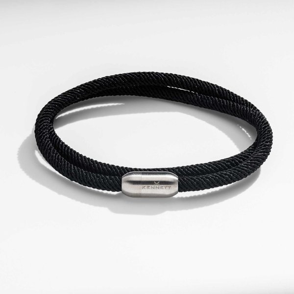 Kennett Magellan Double Wrap Rope Bracelet - 316L Steel Clasp in True Black | Size: 19 cm