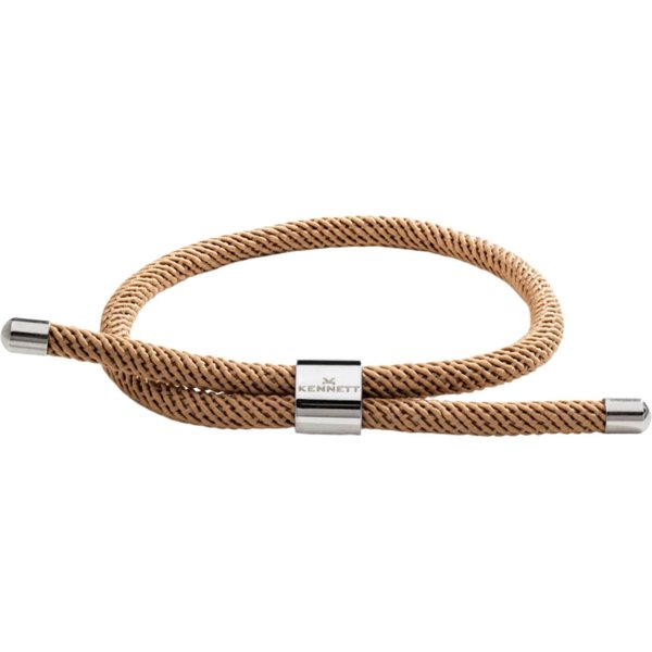 Kennett Adjustable Nylon Cord Bracelet - 316L Stainless Steel Clasp in Light Brown