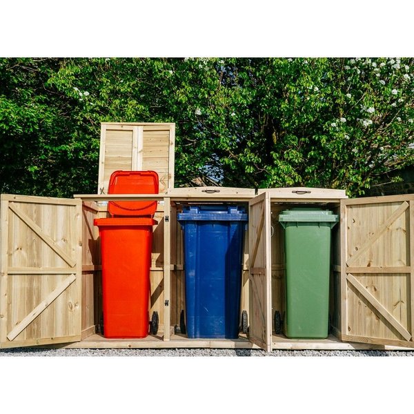Buttercup Farm Chatburn Triple Wheelie Bin Store, Timber - Fits 3 x 360L Wheelie Bins in Brown