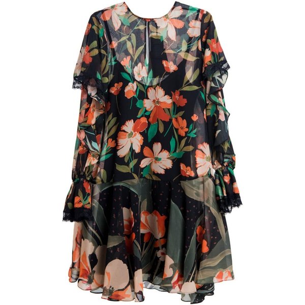 Twinset • zwarte jurk met bloemen • XXS (IT38)