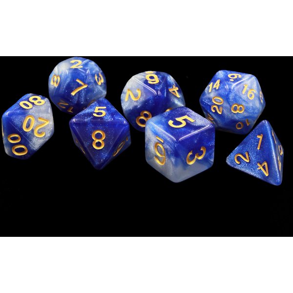 Glow Blue & White Polyhedral Dice | Set Of 7