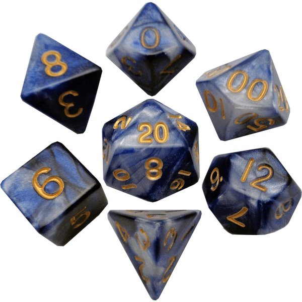 Marble Effect Acrylic Polyhedral Dice Set | Blue & Gold