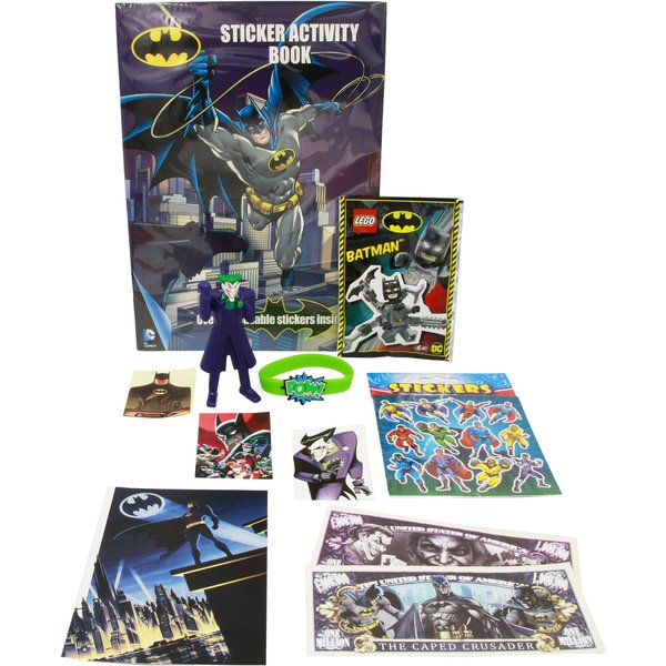 Batman & Joker Childrens Gift Set - x11 item Bundle, Inc' Sticker sets, Lego Batman, Figurine, Toy Million Dollar Bills, Wristband and more!