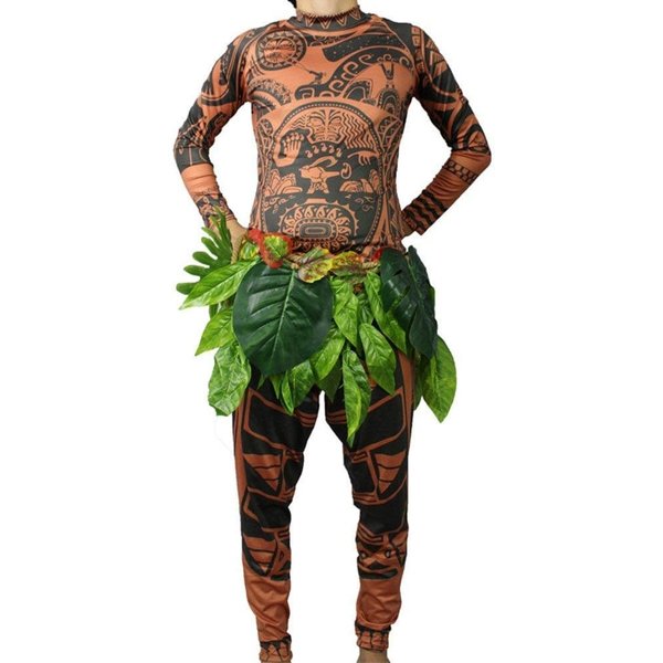 Moana Maui Costume | Men's Tattoo T-Shirt & Bottoms with Leaf Skirt