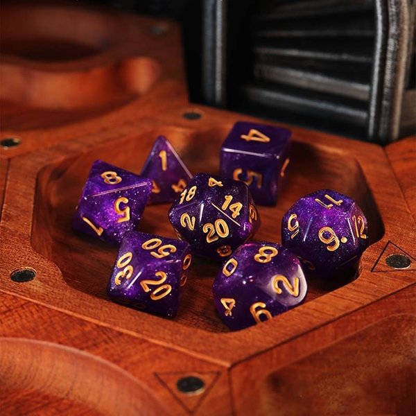 Purple Starry Sky x7 Piece Polyhedral Dice Set | 16mm Resin
