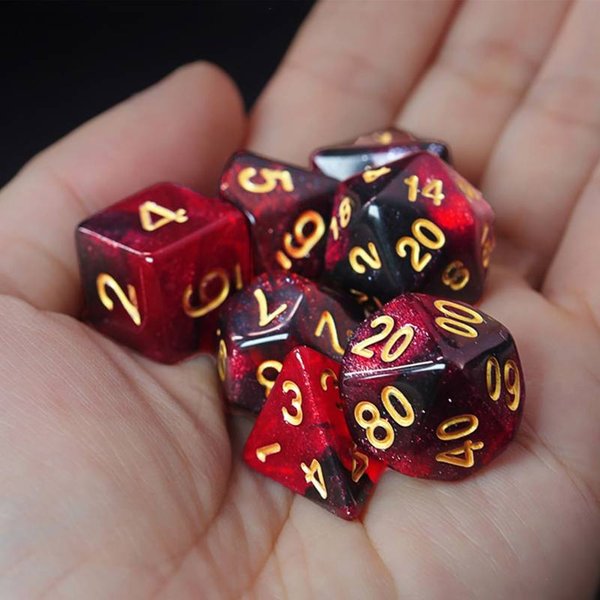 Red & Black Starry Sky x7 Piece Polyhedral Dice Set | 16mm Resin