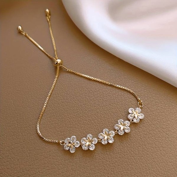 Elegant Flower Charm Bracelet | Dainty Jewellery Bracelet - Gifts For Her