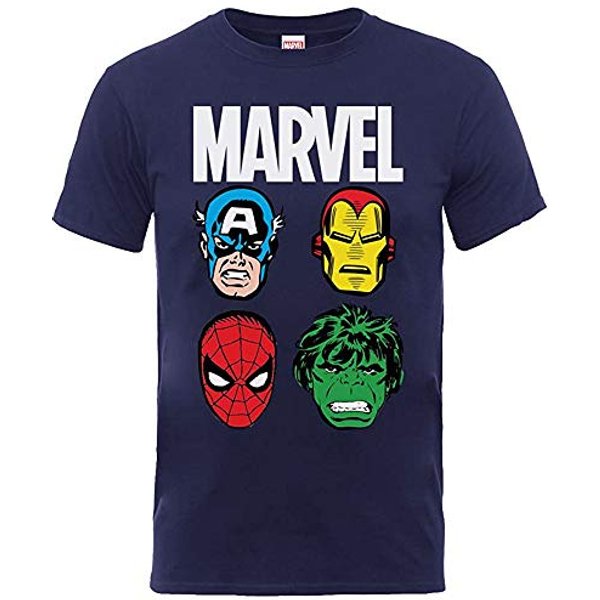 Marvel Superheros Heads Kids T-Shirt Official Licensed TV - Blue