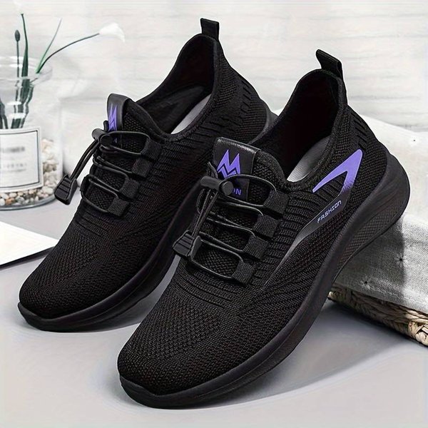 Womens Black Running Sneakers | Breathable Lightweight Lace Up Trainers