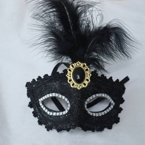 Black Masquerade Mask | With Crystal & Faux Feather Decor