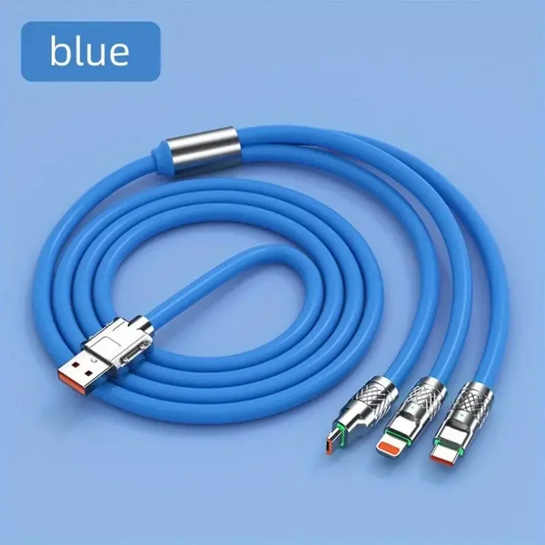 Blue Durable Fast Charging Multi Headed Cable: USB C, Lighting & Micro USB Charging Cable