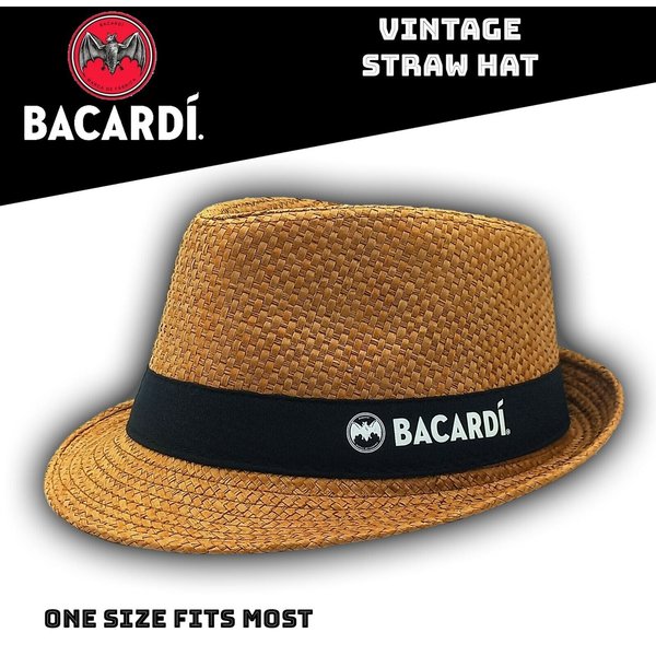 Vintage Bacardi Rum Straw Hat - Novelty Straw Fedora Hat - One Size Fits Most