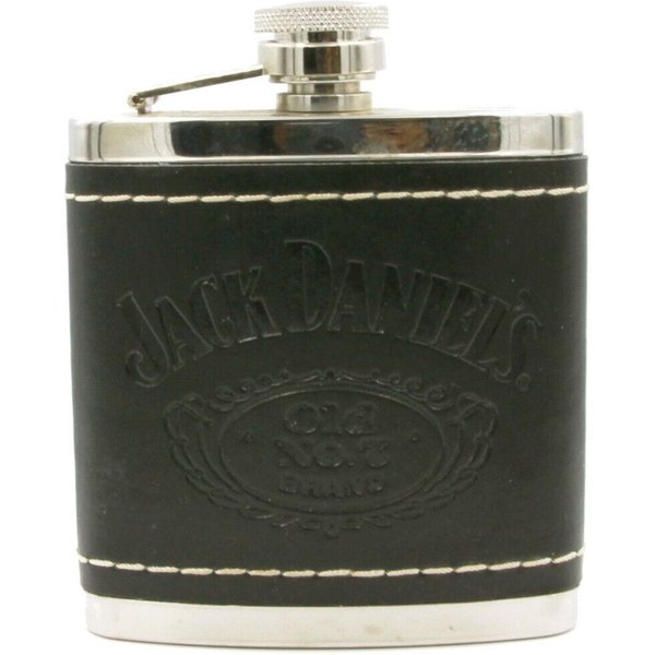 Jack Daniel's Whiskey Hip Flusks Leather & Steinless Steel 5 oz bottle container
