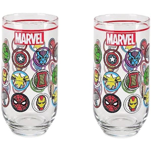 Marvel Drinking Glass x 2 Tall High Ball Tumbler Drinking Glasses