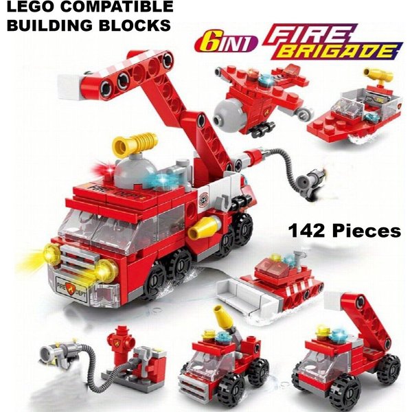 6-in-1 Fire Brigade Truck Building Blocks Set – 142 Pcs - Creative Play Toys