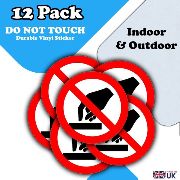12-Pack Round Do Not Touch Symbol Safety Vinyl Stickers - Display Notice - 85mm