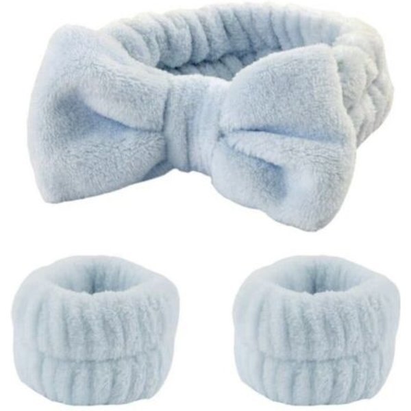 Spa Bow Headband & Wrist Bands - Blue