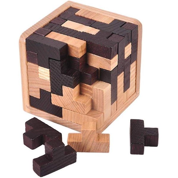 54 Pieces Wooden Building Block Puzzle Cube for Adults & Kids - De-stress and Improve Patience