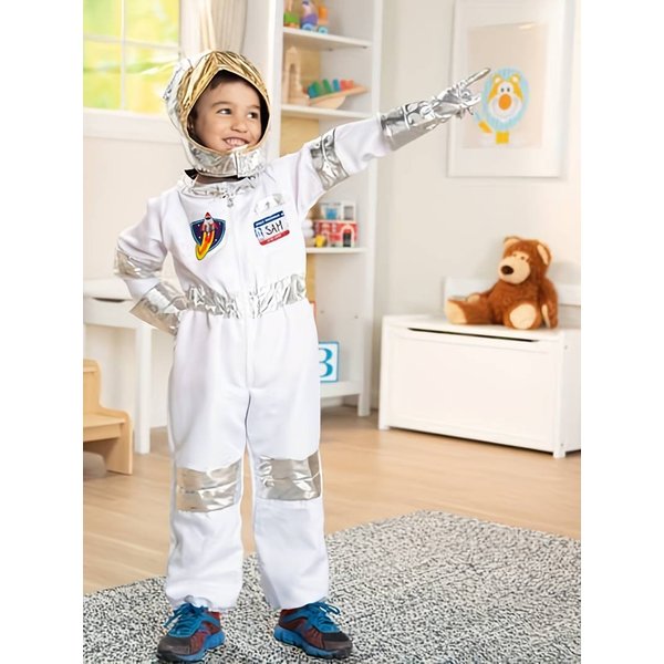 Childrens Astronaut Full Costume | Overal Space Suit, Gloves & Fabric Helmet