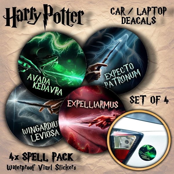 Harry Potter - Sticker Decal CAR Bumper Stickers - Laptop - 4 Pack Wizard Spells