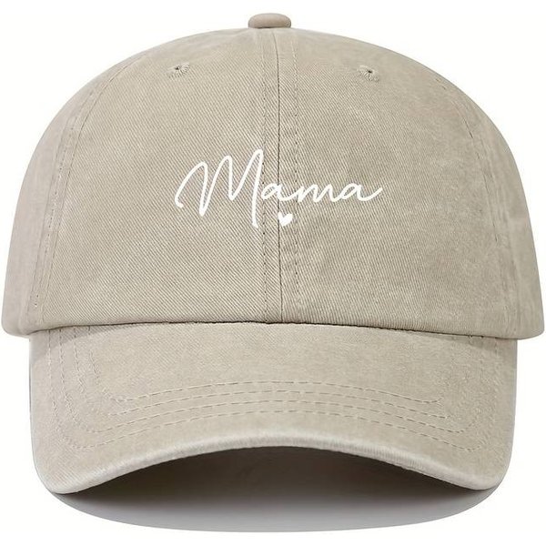 Beige "mama" Embroidered Stylish Baseball Cap