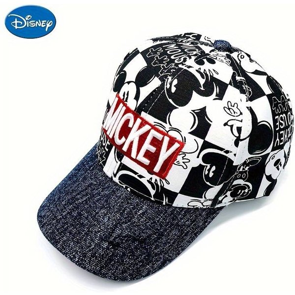Disney B&W Embroidered Mickey Mouse Baseball Cap for Kids - Black Peak