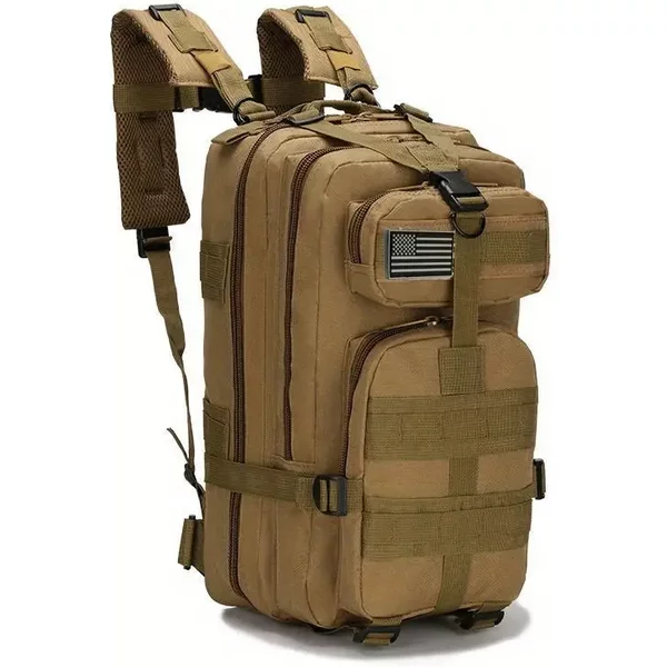 Khaki Millitary Style Outdoor Backpack - Durable & Water-resistant Perfect for Camping