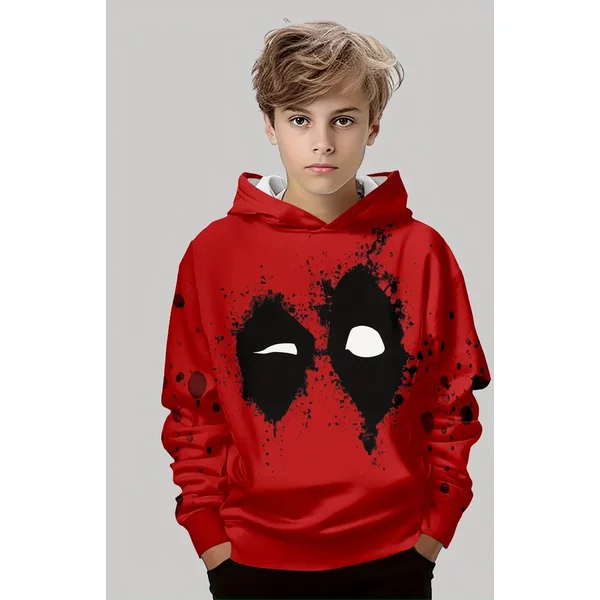 Deadpool Marvel Hero Kids Hoodie | Long Sleeve - Red