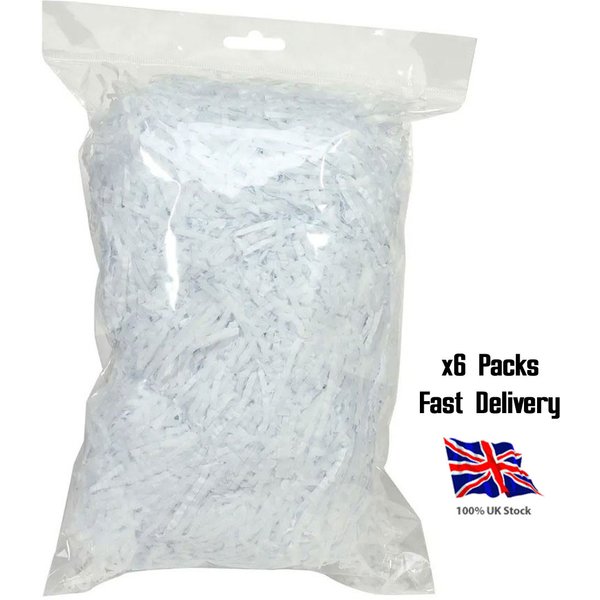x6 Pack Shredded Tissue - White | Perfect for Gift Box or Basket Filling - 120g