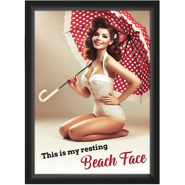 "Beach Face" – Sarcastic Pin-Up Poster – Empowering & Funny | A4 Framed or Unframed