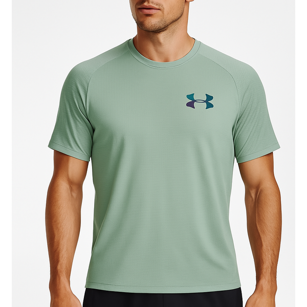 Under Armour Men's Heatgear Light Green T-Shirt – Breathable, Fitted Gym & Training Top