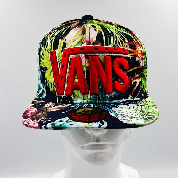 Vans - Summer Wide Flat Brim Embroidered Baseball Cap | Colourful Flower Pattern & Double Snap
