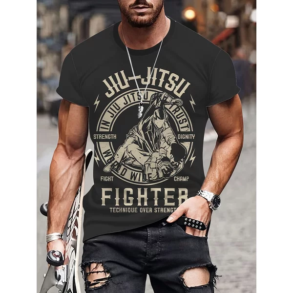 Men’s Grey Casual Crew Neck 'Jiu-Jitsu' T-Shirt