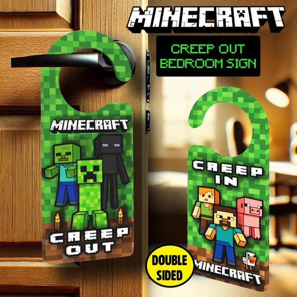 Minecraft Double-Sided Door Hanger – Creep In - Creep Out - Bedroom Sign