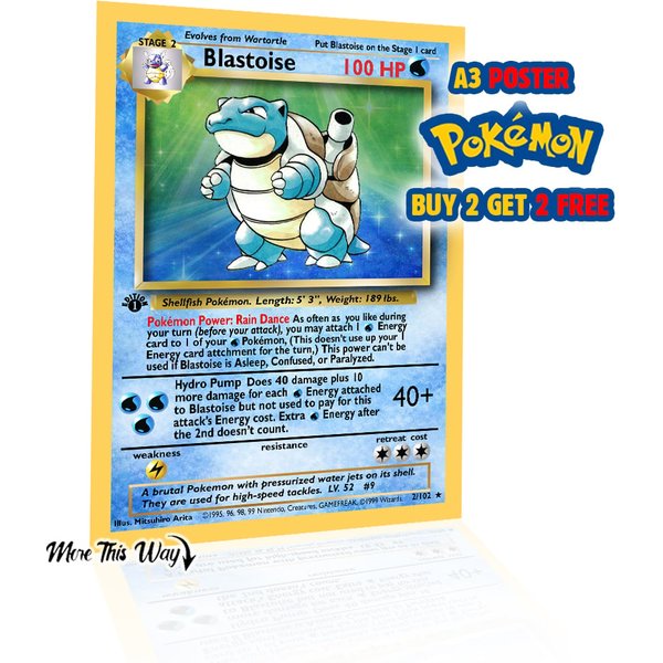 Blastoise Pokémon Card Poster A3 - Classic Pokémon Wall Art