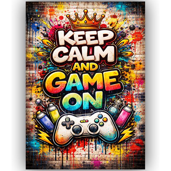 Keep Calm and Game On Poster A3 - Gaming Wall Art - Gamer Room Decor - Graffiti Poster