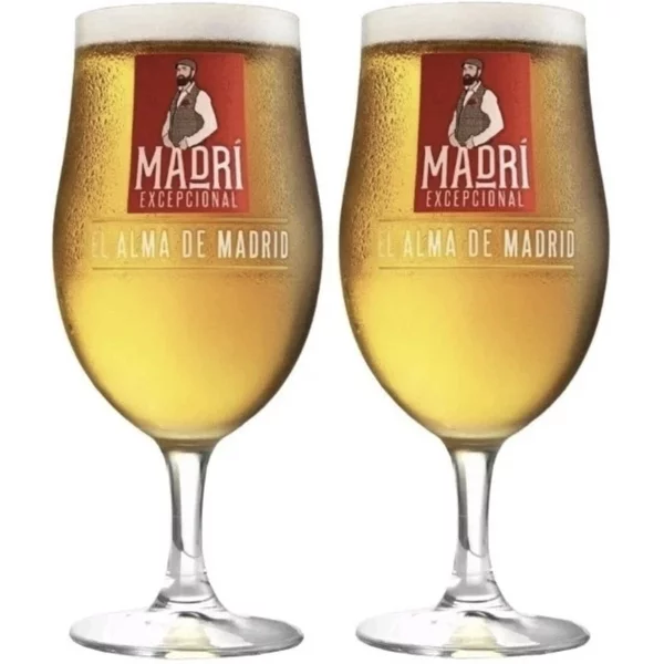 Madri Excepcional Pint Glasses – Set of 2 – Nucleated Stemmed Beer Glasses – 568ml