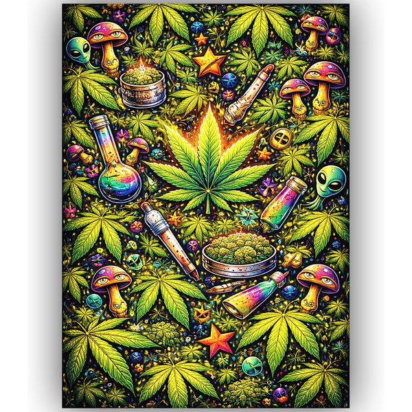 TRIPPY WEED SHROOM POSTER MARIJUANA PSYCHEDELIC WALL ART A3 – BONG ALIEN STONER ROOM DECOR