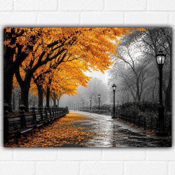 Autumn Park Path Poster A3 – Orange Autumn Trees Wall Art Print – Moody Nature Landscape Decor
