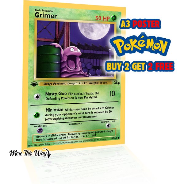 Grimer Pokémon Card Poster A3 – Retro Anime Gamer Wall Art Print – Trading Card