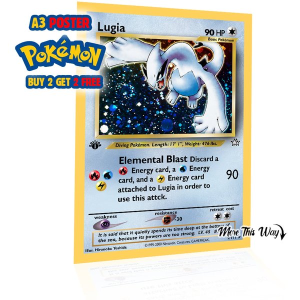 Lugia Pokémon Card Poster A3 – Retro 1st Edition Trading Card Wall Art Print