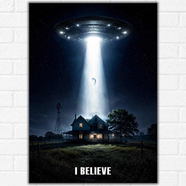 I Believe UFO Poster A3 – Alien Abduction Sci-Fi Wall Art Print – Dark Space Mystery Decor