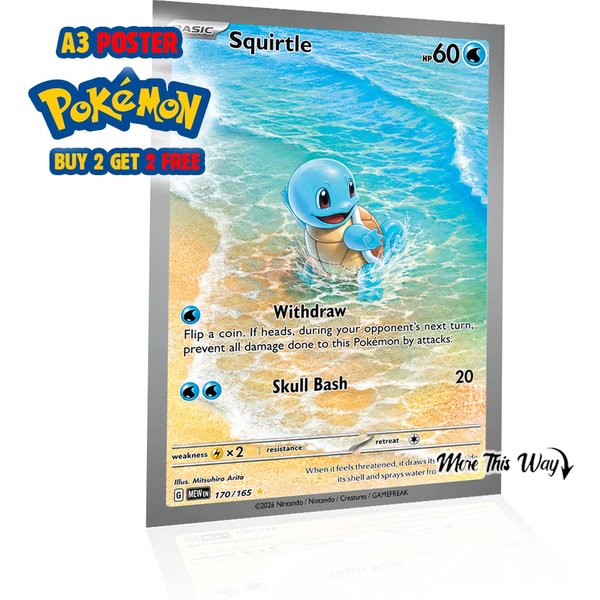 Squirtle Pokémon Trading Card Poster A3 – Squirtle Beach Card Wall Art Print