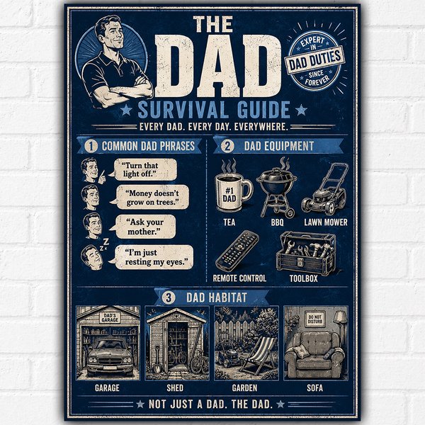 No.1 Dad Poster A3 – Funny Father's Day Gift Wall Art Print Dad Survival Guide