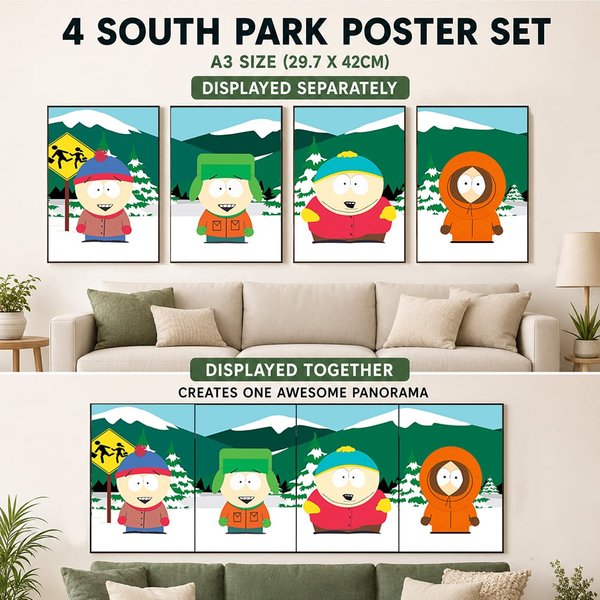 South Park poster set of 4 - A3 Wall Art Stan Kyle Cartman Kenny Print